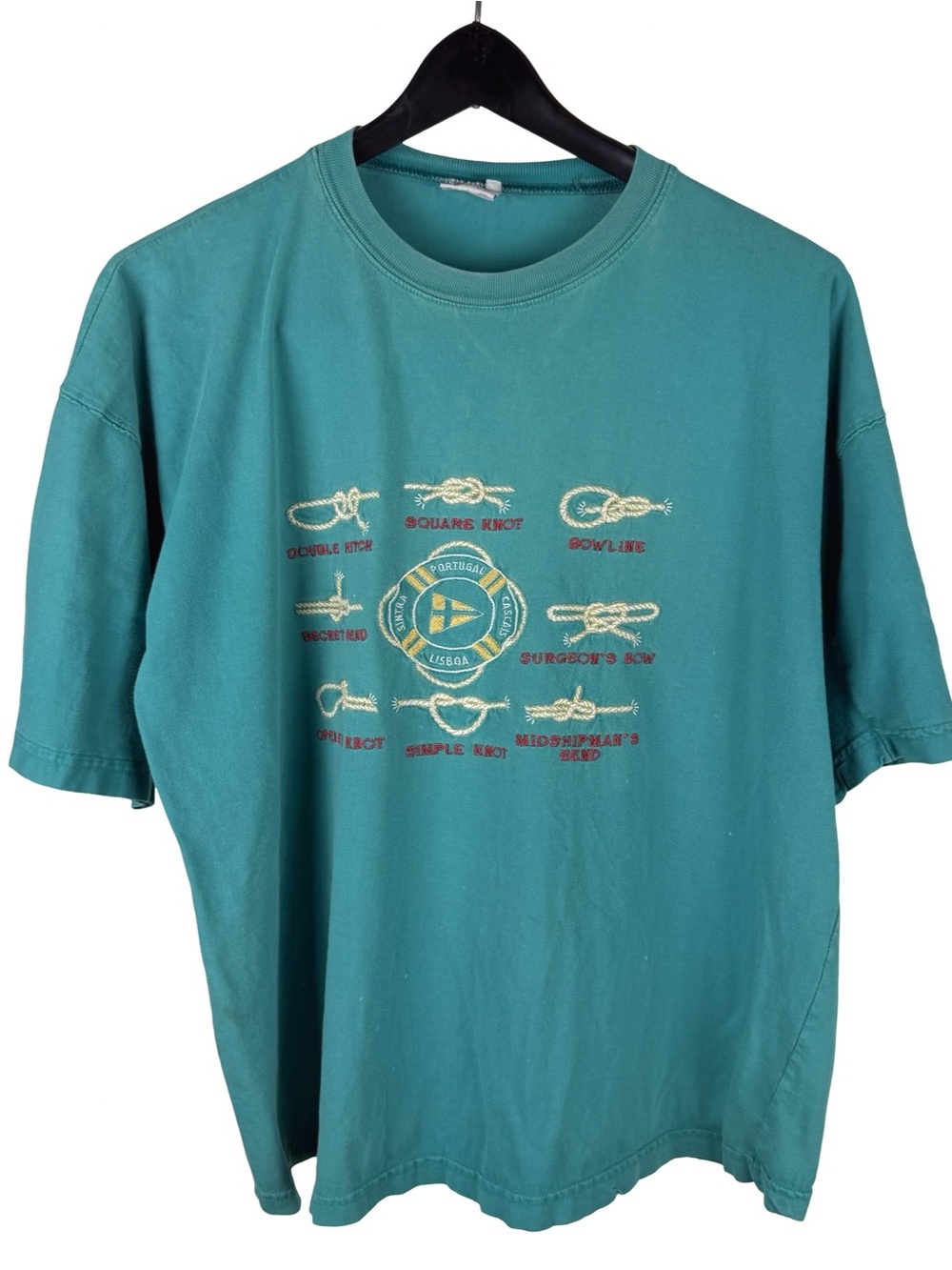 Vintage 90s Portugal Embroidered Types of Knots Tourist Shirt Size L
